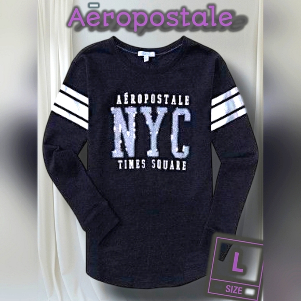 Aeropostale NY Times Square Crewneck Glitter Bling Jersey Sweatshirt Size Large